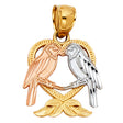 14K Tricolor Gold Two Birds Heart Pendant