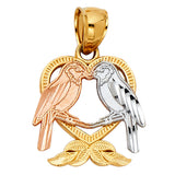 14K Tricolor Gold Two Birds Heart Pendant
