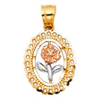 14K Tricolor Gold Rose Oval Pendant on White Background