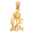14K Yellow Gold Long-Stem Rose Pendant on White Background