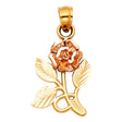 14K Two-Tone Gold Long-Stem Rose Pendant on White Background