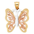 14K Tricolor Gold Filigree Butterfly Pendant