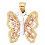 14K Tricolor Gold Filigree Butterfly Pendant