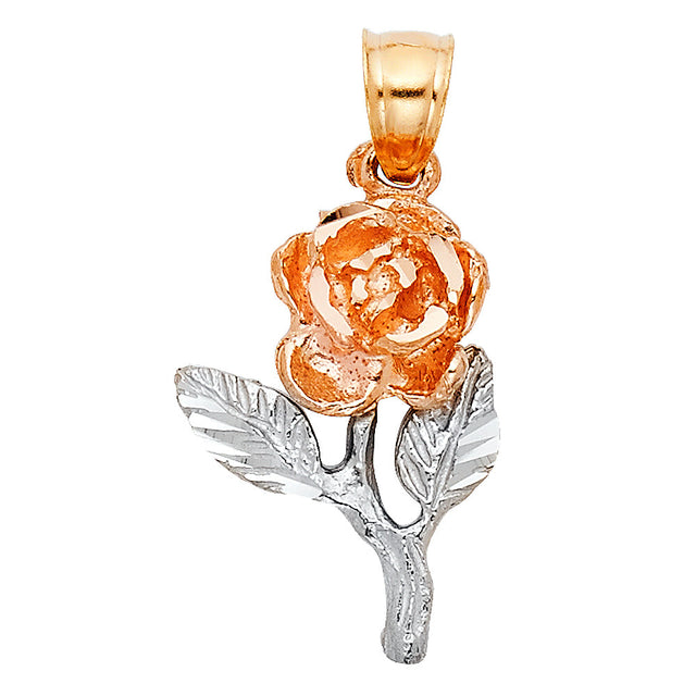 14K Tricolor Gold Rose Pendant on White Background
