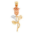 14K Tricolor Gold Rosebud Pendant on White Background