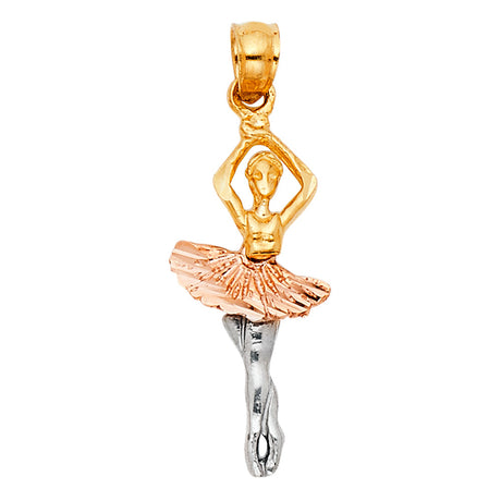 14K Tricolor Gold Ballerina Pendant on White Background