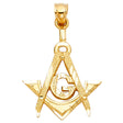 14K Yellow Gold Masonic Pendant on White Background