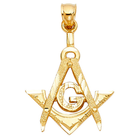 14K Yellow Gold Masonic Pendant on White Background