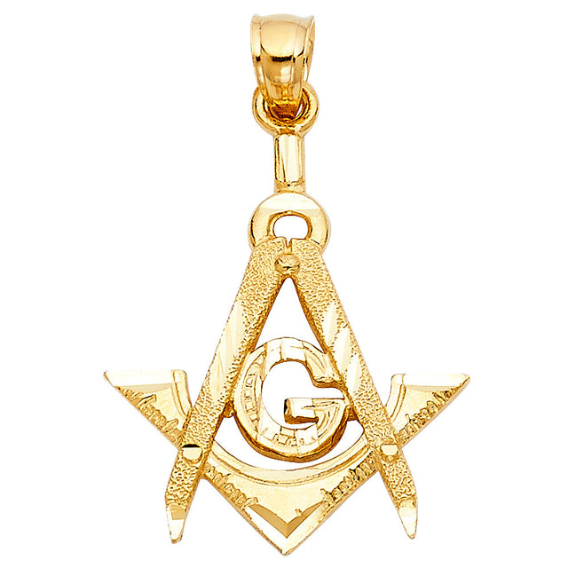 14K Yellow Gold Masonic Pendant on White Background
