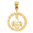 14K Yellow Gold Masonic Wreath Pendant on White Background