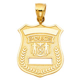 14K Yellow Gold Police Badge Pendant on White Background