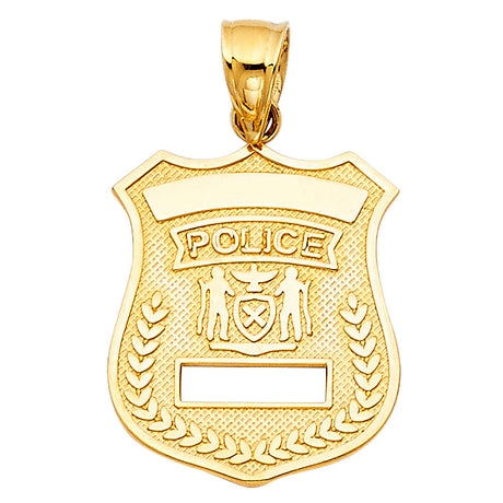 14K Yellow Gold Police Badge Pendant on White Background