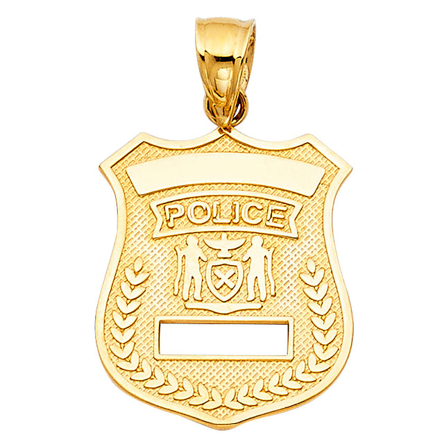 14K Yellow Gold Police Badge Pendant on White Background