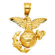 14K Yellow Gold U.S. Marine Corps Emblem Pendant on White Background