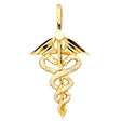 14K Yellow Gold Caduceus Medical Pendant on White Background