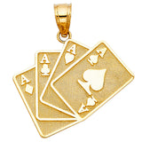14K Yellow Gold Four Aces Poker Pendant on White Background