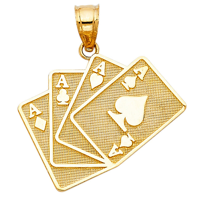 14K Yellow Gold Four Aces Poker Pendant on White Background