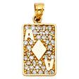 14K Yellow Gold Ace Playing Card Pendant on White Background