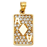 14K Yellow Gold Ace Playing Card Pendant on White Background