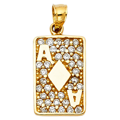 14K Yellow Gold Ace Playing Card Pendant on White Background