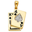 14K Yellow Gold Four Aces Playing Cards Pendant on White Background