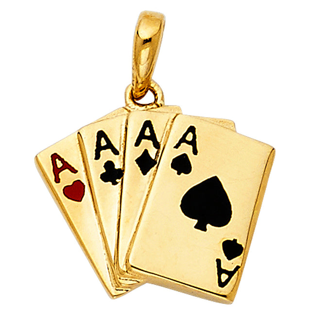 14K Two-Tone Gold Four Aces Poker Pendant on White Background