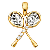 14K Two-Tone Gold Tennis Rackets Pendant on White Background