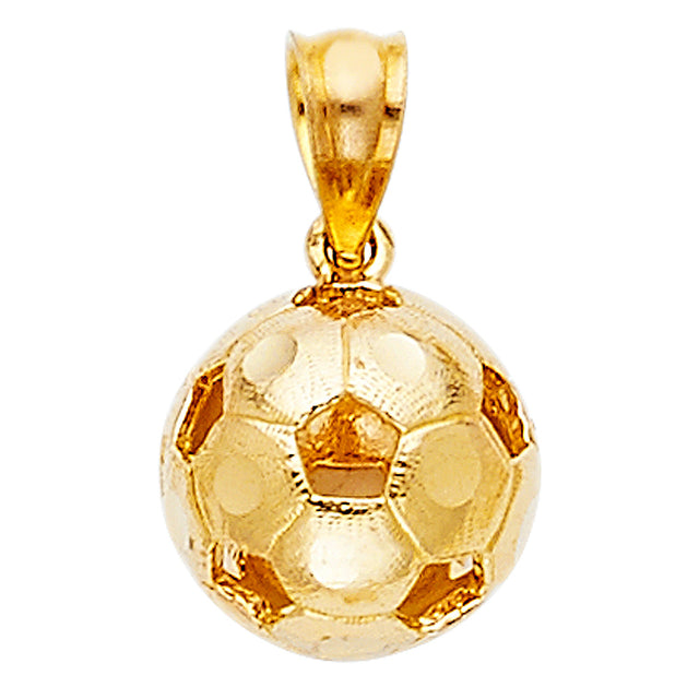 14K Yellow Gold Soccer Ball Pendant on White Background