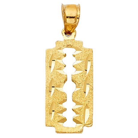 14K Yellow Gold Razor Blade Pendant on White Background