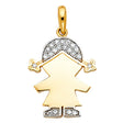 14K Two-Tone Gold Baby Girl Pendant on White Background