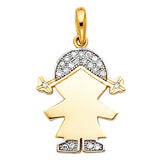 14K Two-Tone Gold Baby Girl Pendant on White Background