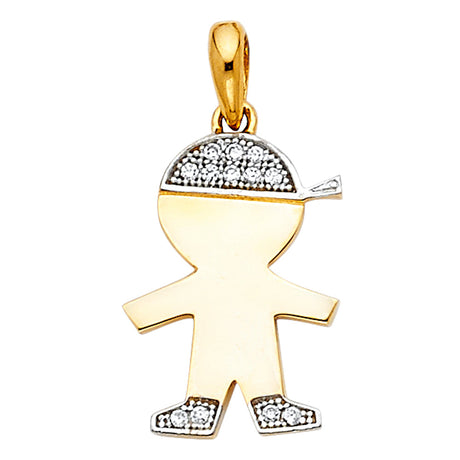 14K Two-Tone Gold Baby Boy Pendant on White Background