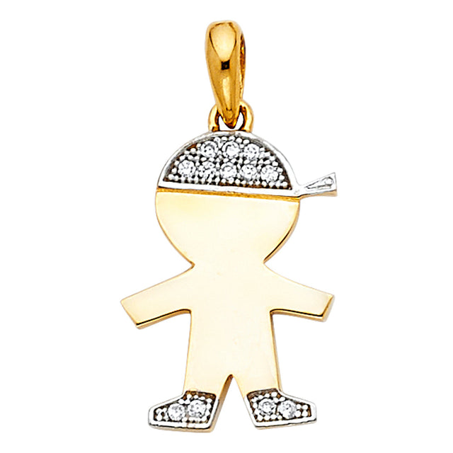 14K Two-Tone Gold Baby Boy Pendant on White Background