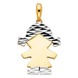 14K Two-Tone Gold Diamond-Cut Girl Pendant on White Background