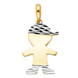 14K Two-Tone Gold Diamond-Cut Boy Pendant on White Background