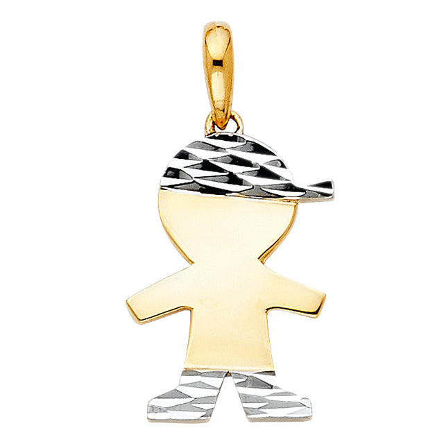 14K Two-Tone Gold Diamond-Cut Boy Pendant on White Background