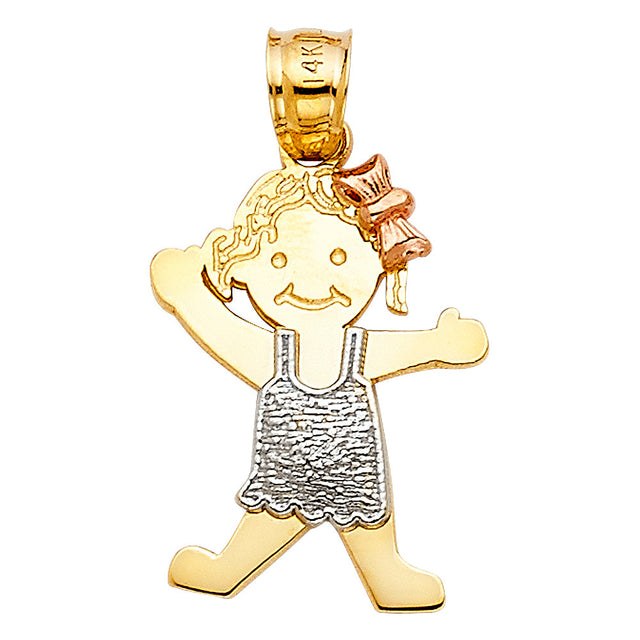 14K Tricolor Gold Dancing Girl Pendant on White Background