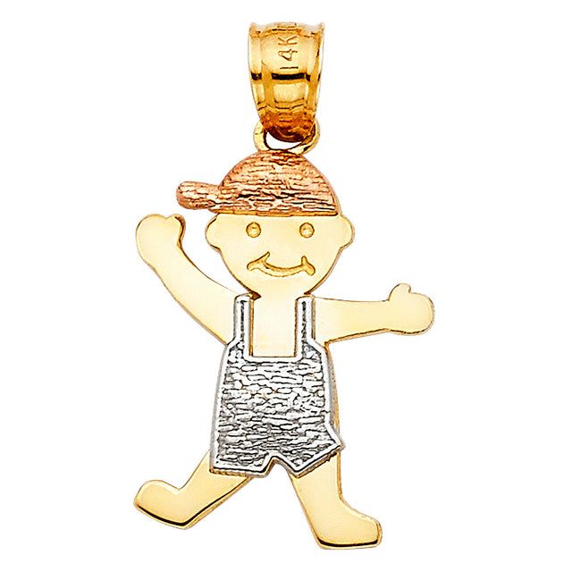 14K Tricolor Gold Dancing Boy Pendant on White Background