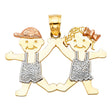 14K Tricolor Gold Girl and Boy Pendant on White Background