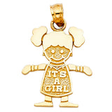 14K Tricolor Gold It's a Girl Pendant on White Background