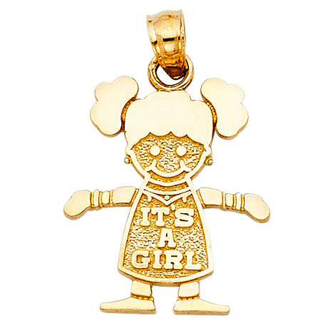 14K Tricolor Gold It's a Girl Pendant on White Background