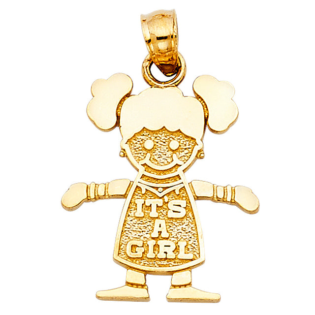 14K Tricolor Gold It's a Girl Pendant on White Background
