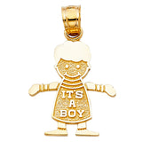 14K Tricolor Gold It's a Boy Pendant on White Background