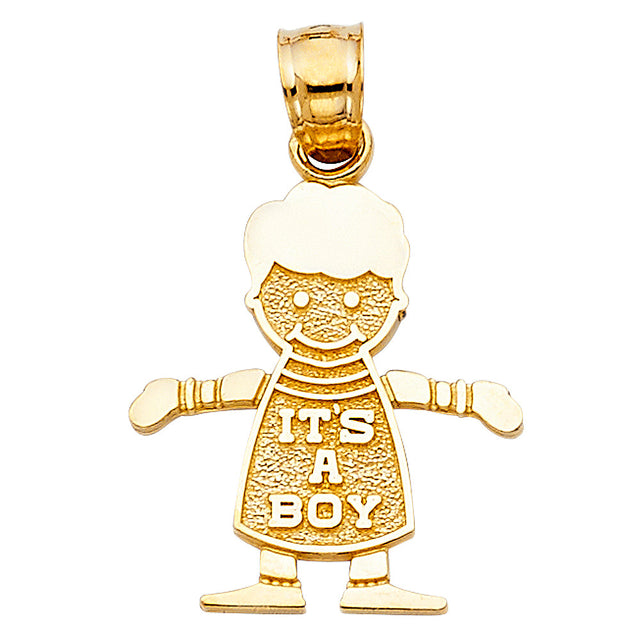 14K Tricolor Gold It's a Boy Pendant on White Background