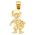 14K Yellow Gold Girl with Doll Pendant on White Background