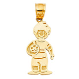 14K Yellow Gold Boy with Ball Pendant on White Background