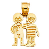 14K Yellow Gold Two Boys Pendant on White Background