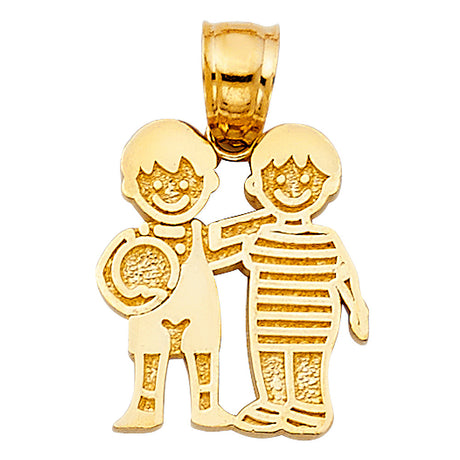 14K Yellow Gold Two Boys Pendant on White Background