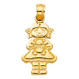 14K Yellow Gold Girl Holding Doll Pendant on White Background