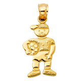14K Yellow Gold Boy with Soccer Ball Pendant on White Background